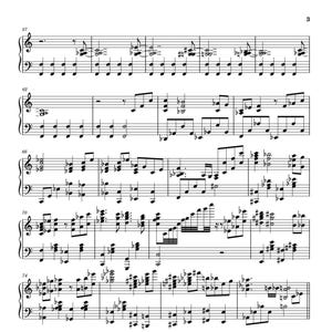 May include: Sheet music with musical notes and symbols, including treble and bass clefs. The notes are black on a white background, with various note durations and rests. The image is a close-up of a musical score, likely for piano or a similar instrument.
