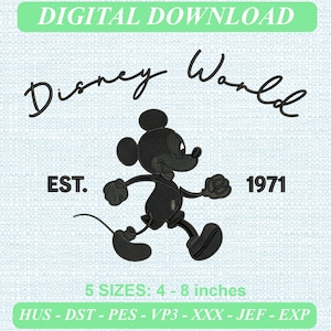 Retro Mickey & Company Embroidery Design, Multi-Color Satin Stitch (Digital Download)