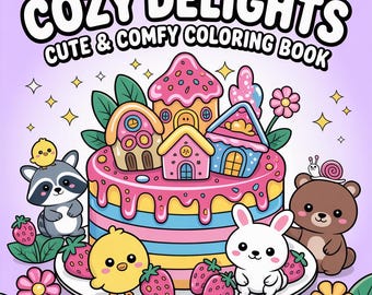 Cozy Delights: Cute Coloring Book for Adults and Teens Featuring Adorable Animal, 60+ Pages Candyland Adventure|BONUS FREE +1 Coloring Book