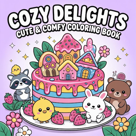 Cozy Delights: Cute Coloring Book for Adults and Teens Featuring Adorable Animal, 60+ Pages Candyland Adventure|BONUS FREE +1 Coloring Book