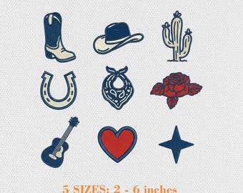 Pacchetto di disegni per ricamo da cowboy western, file per macchina da ricamo mini rodeo (download digitale)
