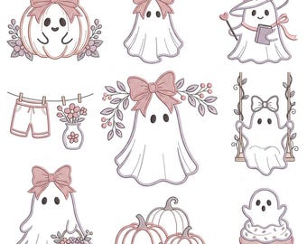 Pacchetto di disegni per ricamo "Ragazza fantasma", icone di Halloween, file per ricamo a macchina (download digitale)