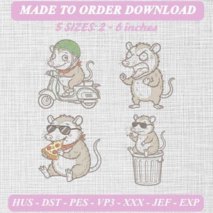 Lustiges Opossum-Stickpaket, Unhinged Fe Maschinensymbole (Digitaler Download)