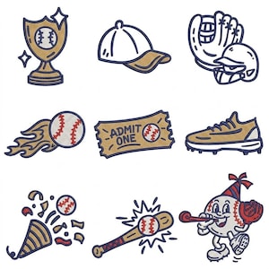 Baseball Embroidery Icons Bundle, Mini Stitch Designs (Digital Download)