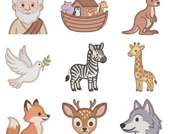 Set di mini icone dell'Arca di Noè per ricamo, pacchetto di ricamo a macchina con animali della storia biblica (download digitale)