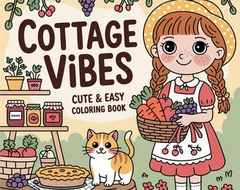 Cozy Cottage Vibes Coloring Book, Cute Adult Coloring Book | Cottagecore| Fantasy, BONUS FREE +1 Coloring Book, Digital Download