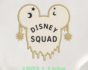 Ricamo di orecchie di topo gocciolanti della squadra Disney di Halloween, ricamo a macchina di una testa di topo fantasma spettrale, ricamo di un viaggio magico spettrale