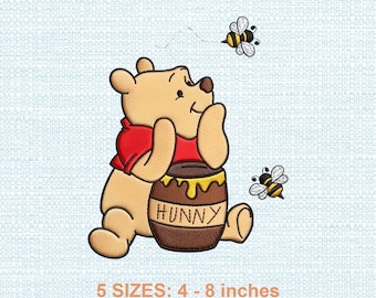 Schema per ricamo di Winnie the Pooh, delizioso disegno a cartone animato, download digitale DST PES