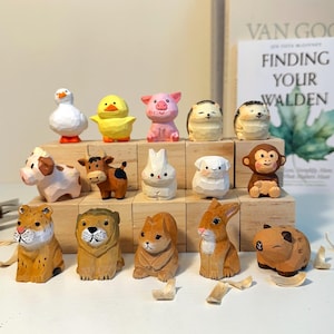 Mini animaux en bois super mignons | Petites figurines d'animaux sculptées à la main | Choisissez votre modèle préféré | Adorable cadeau de décoration de bureau