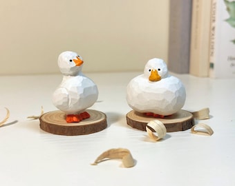 Hand-Carved Tiny Duck Figurine | Wooden Desk Decor