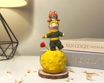 Hand-Carved Little Prince Wood Sculpture | Storybook Art