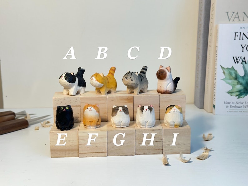 Super Cute Mini Cat Figurines | Tiny Wooden Cats | Choose Your Kitty ...