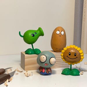 Figura de madera tallada a mano de Plants vs Zombies: Lanzaguisantes, Girasol, Zombi, Nuez y más / PVZ Elige una