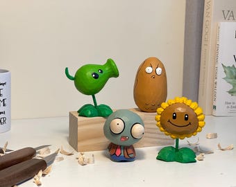 Hand Carved Plants vs Zombies Wood Figurine – Peashooter, Sunflower, Zombie, Wallnut & More | PVZ Choose One