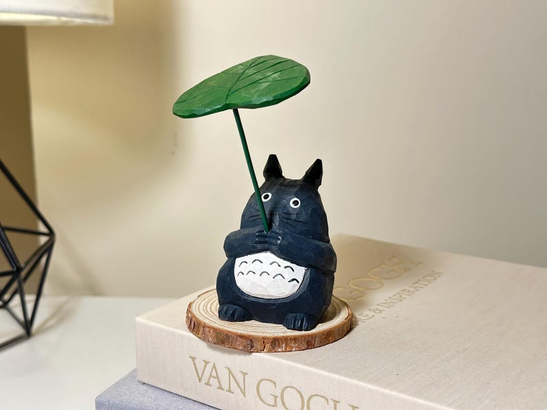Cute Totoro Wooden Figurine | Small & Large Options | Hand-Carved Studio Ghibli Inspired Desk Decor image 5