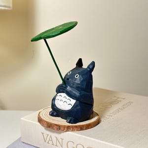 Cute Totoro Wooden Figurine | Small & Large Options | Hand-Carved Studio Ghibli Inspired Desk Decor New Type holdin leaf