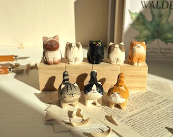 Miniaturas de Gatos Super Fofos | Gatinhos de Madeira | Escolha o Seu | Adorável Presente para Mesa