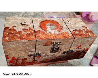 Parelmoer en abalone schelp inlegwerk lak sieraden opberger, massief hout, aandenken bruiloft