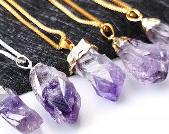 Ruwe amethist hanger, 20-30 mm kristallen punt, inclusief ketting