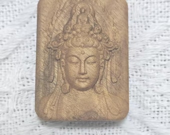 Gouden Phoebe-hout guanyin-hanger, handgesneden Boeddha-amulet, Chinese houten talismanketting bedel