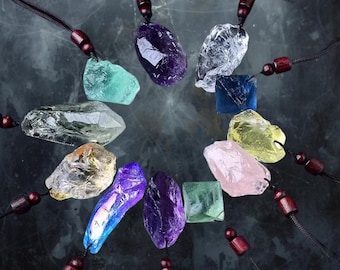 Ruwe kristallen hanger, natuurstenen hanger, verstelbaar koord, meerdere stenen beschikbaar