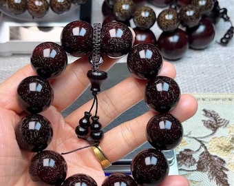 Rode sandelhoutkralenarmband, zitan-stijl gouden ster, 18 mm 20 mm, 62 g