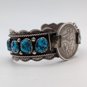 Navajo Sterling Silver Turquoise Coin Cuff Bracelet Julia Etsitty