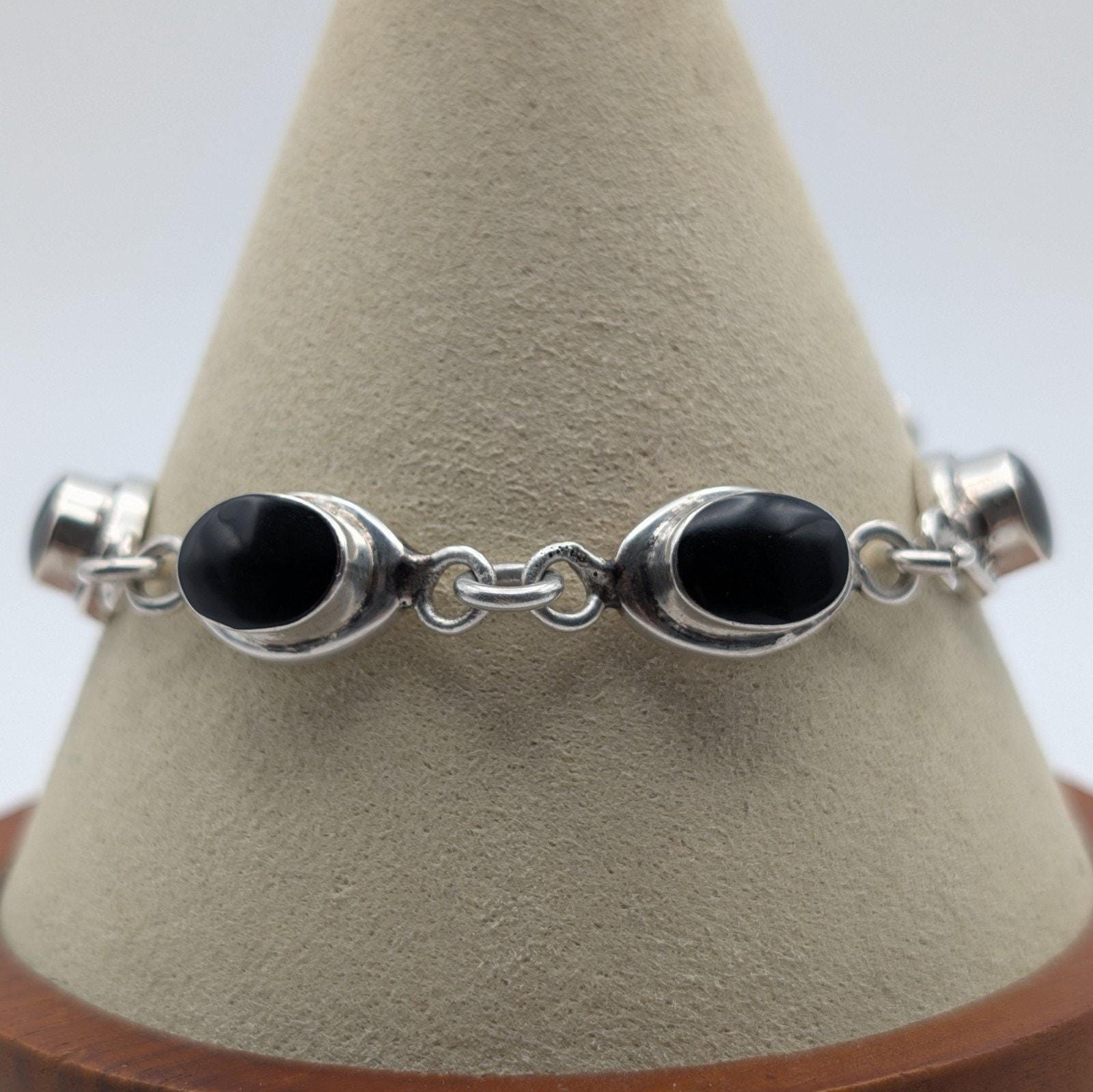 Vintage Mexican Silver Bracelet Black Onyx - Etsy