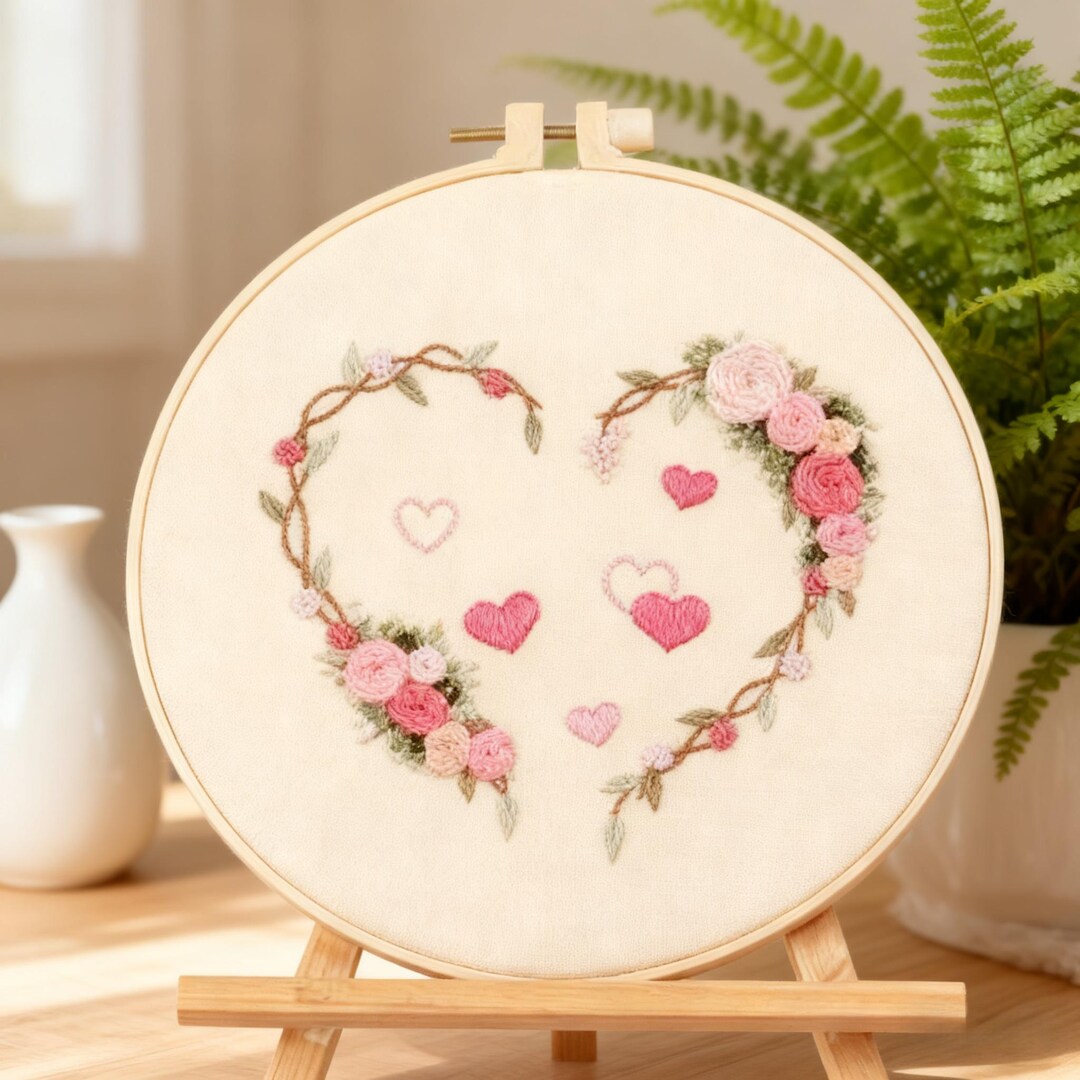 Heart Floral Embroidery Hoop Art: Romantic Hand - Embroidered Decor - Etsy