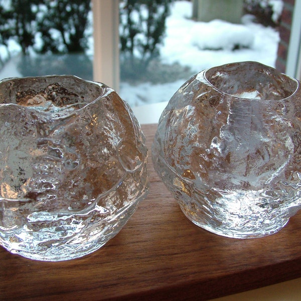 Kosta Boda SNOWBALL set of 2 Votive Tealight Holders, Scandinavian Art Glass, Ann Warff