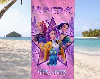 Toalla de playa de microfibra personalizada Kpop HUNTRIX Girls, toalla Demon Hunter Girls, nombre personalizado, regalo para fans del Kpop, regalo para niños, regalo de cumpleaños