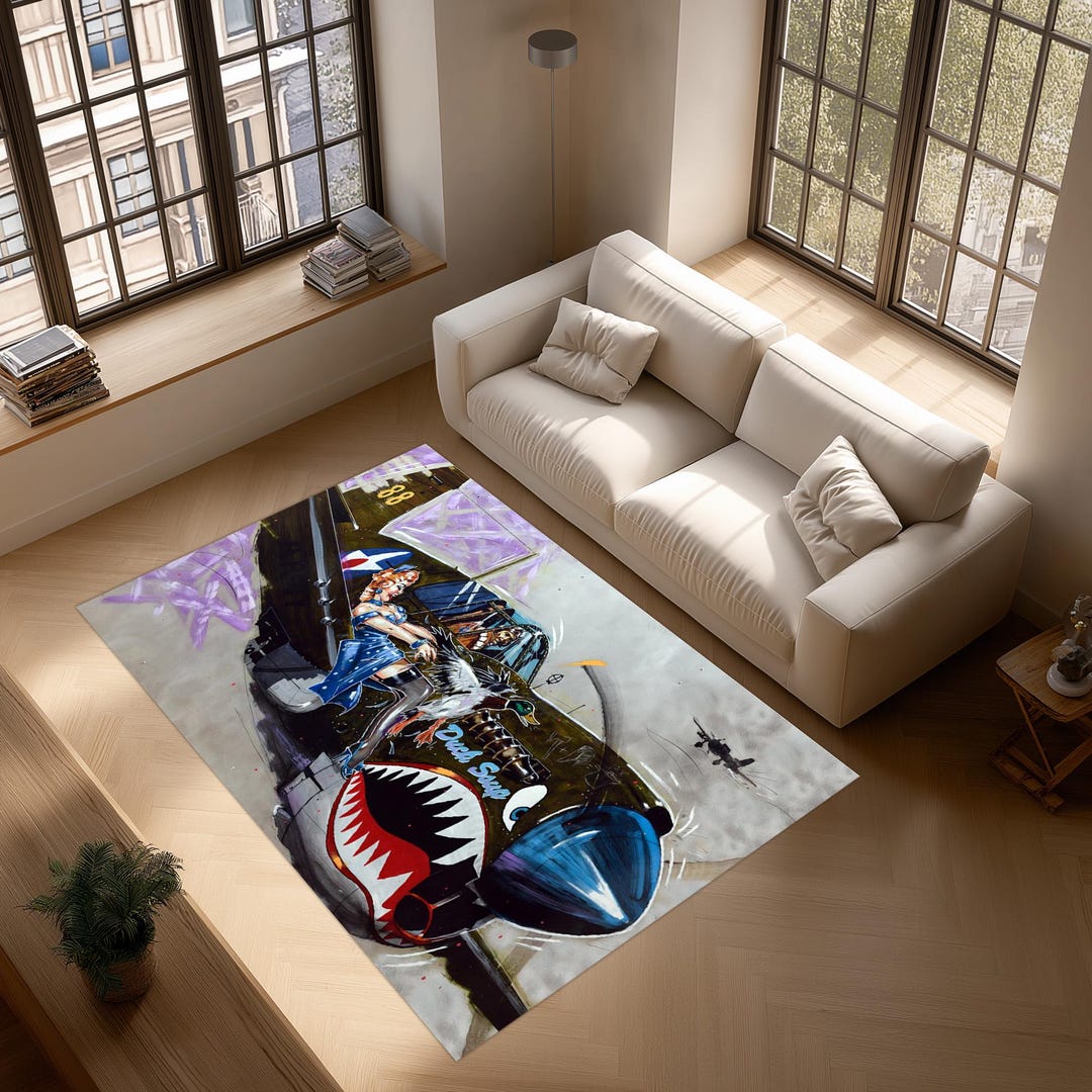 War Plane Rug, Spitfire Fighter Jet, Boys Room Decor, Aviation Carpet ...