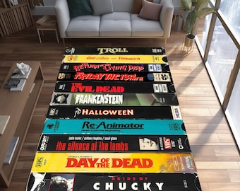 VHS Horror Movie Rug: Retro TV Room Decor, Non-slip Polyester
