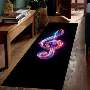 Neon Music Note Rug, Treble Clef Carpet, Music Lover Decor