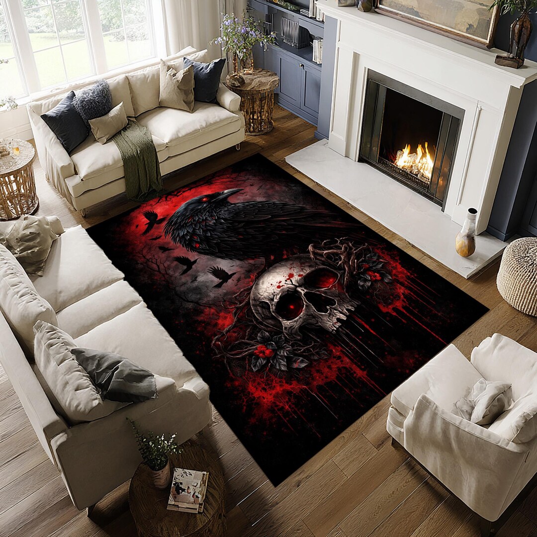 Hideous Rugs Gothic Skull Raven Rug, Dark Horror Area Carpet, Gothic Home Decor - Etsy