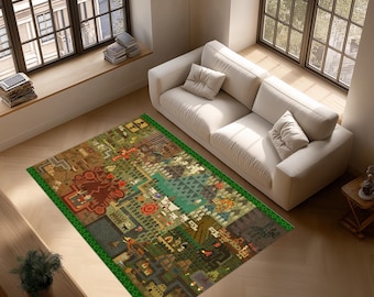 Pixel Adventure Map Rug – Retro Gaming Kids Room Decor