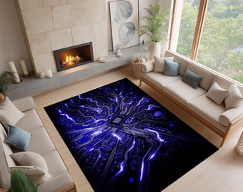 Futuristischer Platinen Teppich, Cyberpunk Teppich, Sci Fi Technologie Dekor