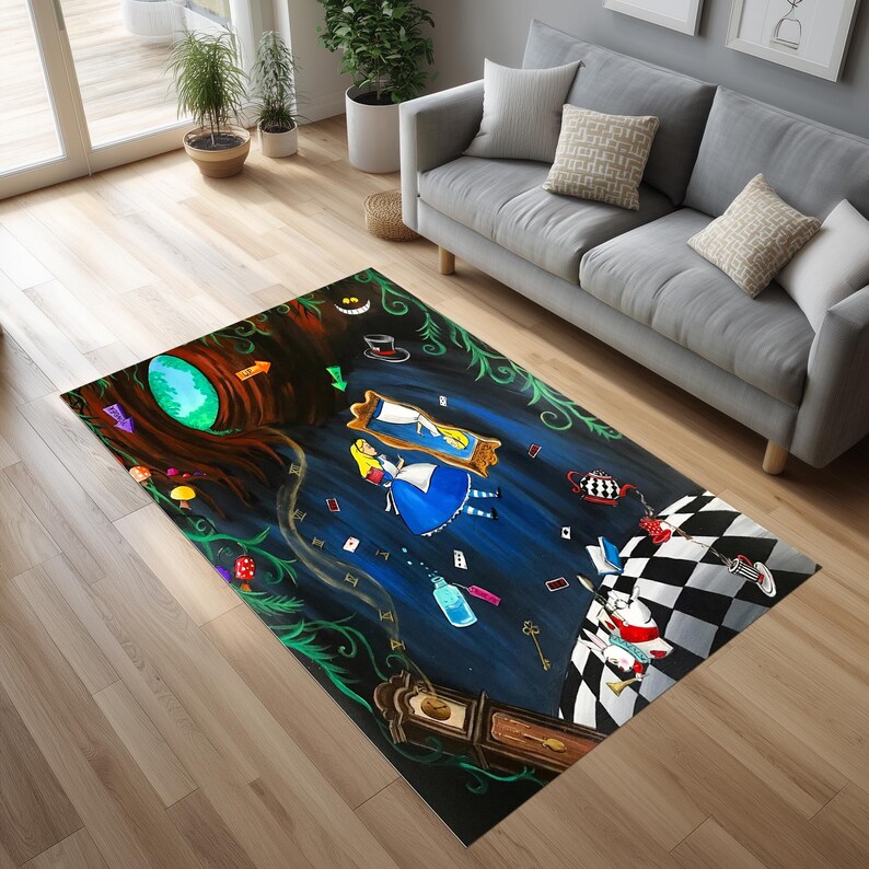 Alice in Wonderland Falling Rug – Fantasy Art Carpet With Rabbit Hole ...
