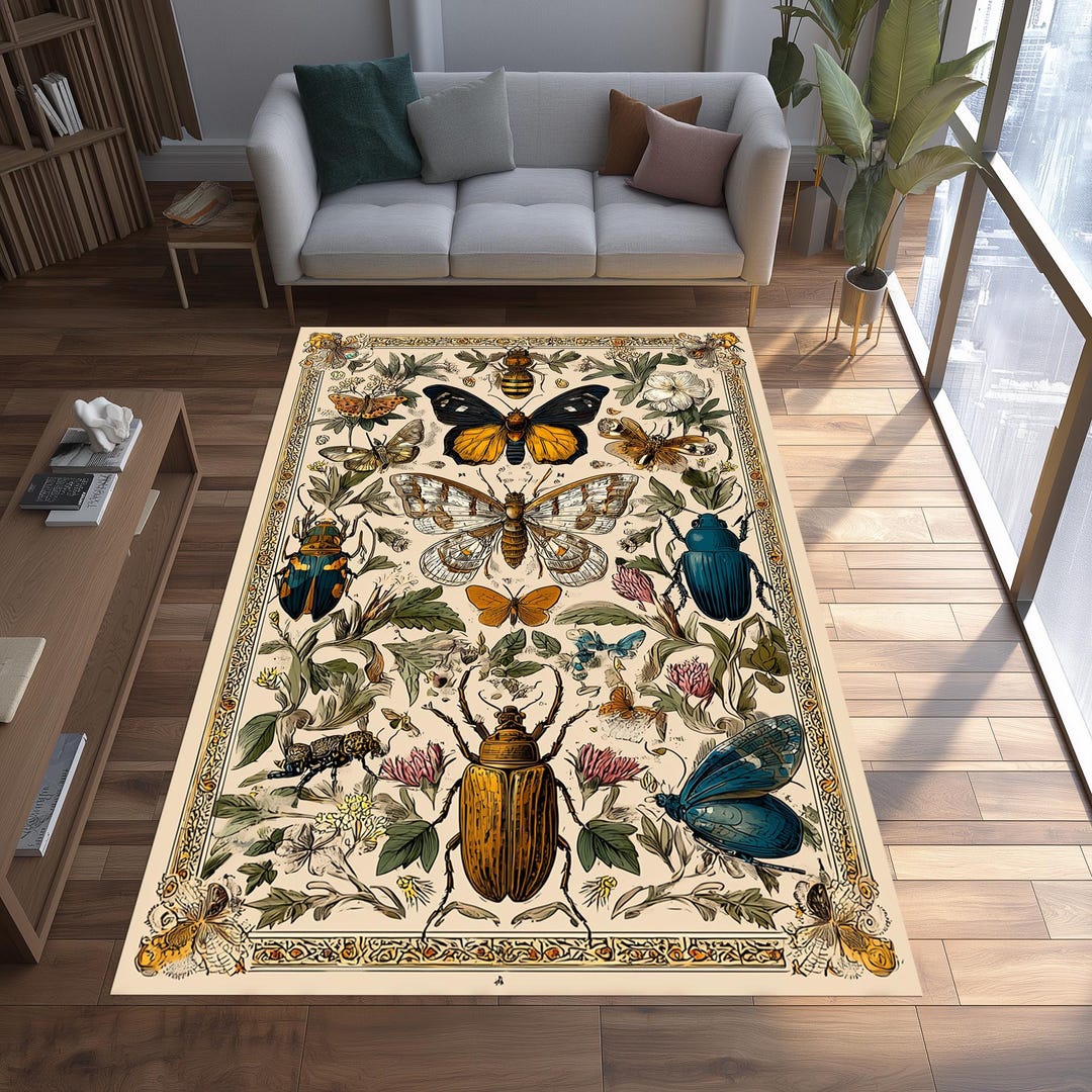 Vionnet Insect Rug Vintage Insect Rug, Botanical Butterfly Carpet, Nature Inspired Living ...
