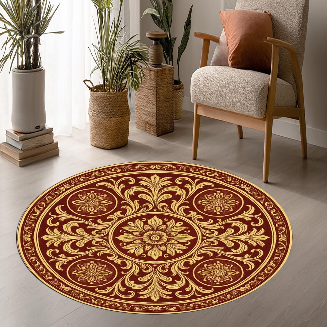 Round Baroque Rug Vintage Baroque Round Rug – Classic Floral Medallion Carpet, Elegant ...