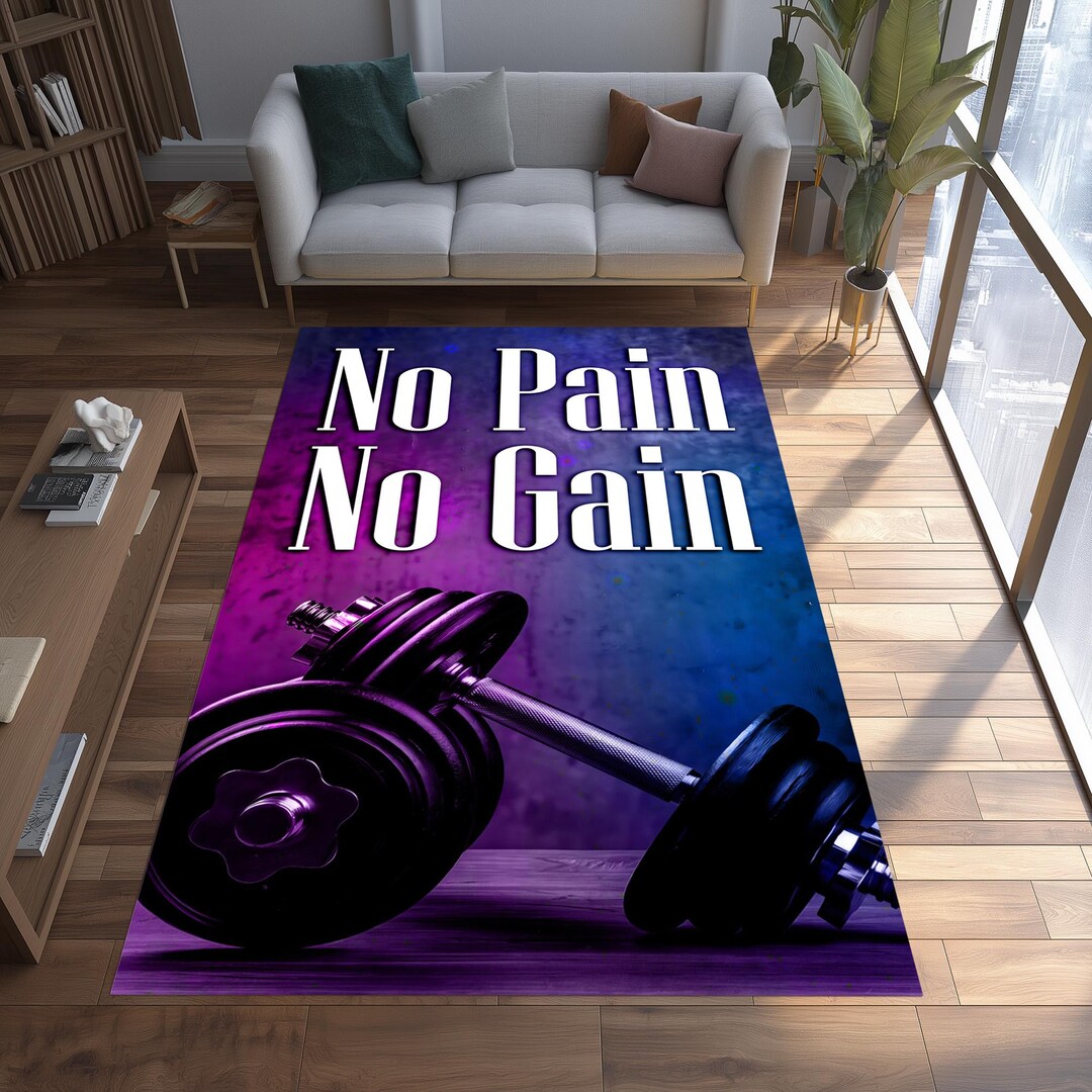 No Pain No Gain Rug, Purple Gym Carpet, Fitness Dumbbell Floor Decor - Etsy
