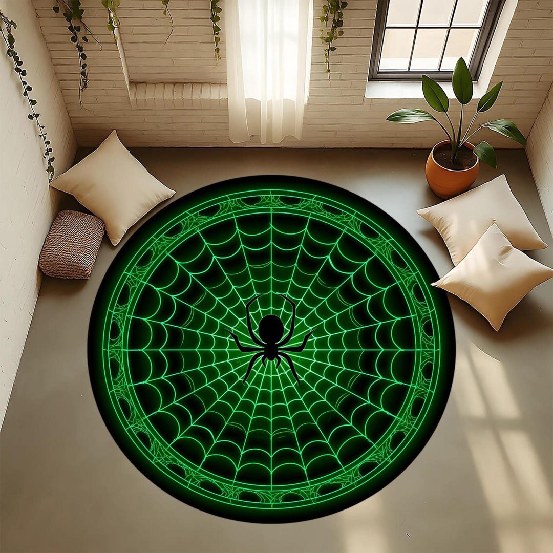 Spider Wed Rug Spider Web Round Rug, Cyberpunk Spider Circle Carpet, Dark Game Room ...