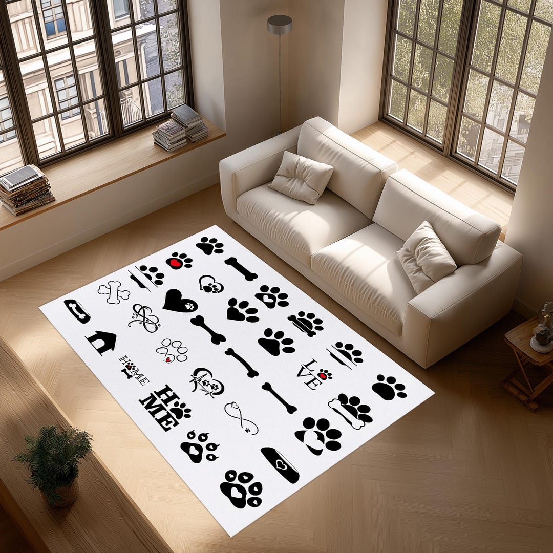 Paw Rug Pattern Black and White Paw Print Pet Rug – Modern Dog & Cat Lover Design - Etsy
