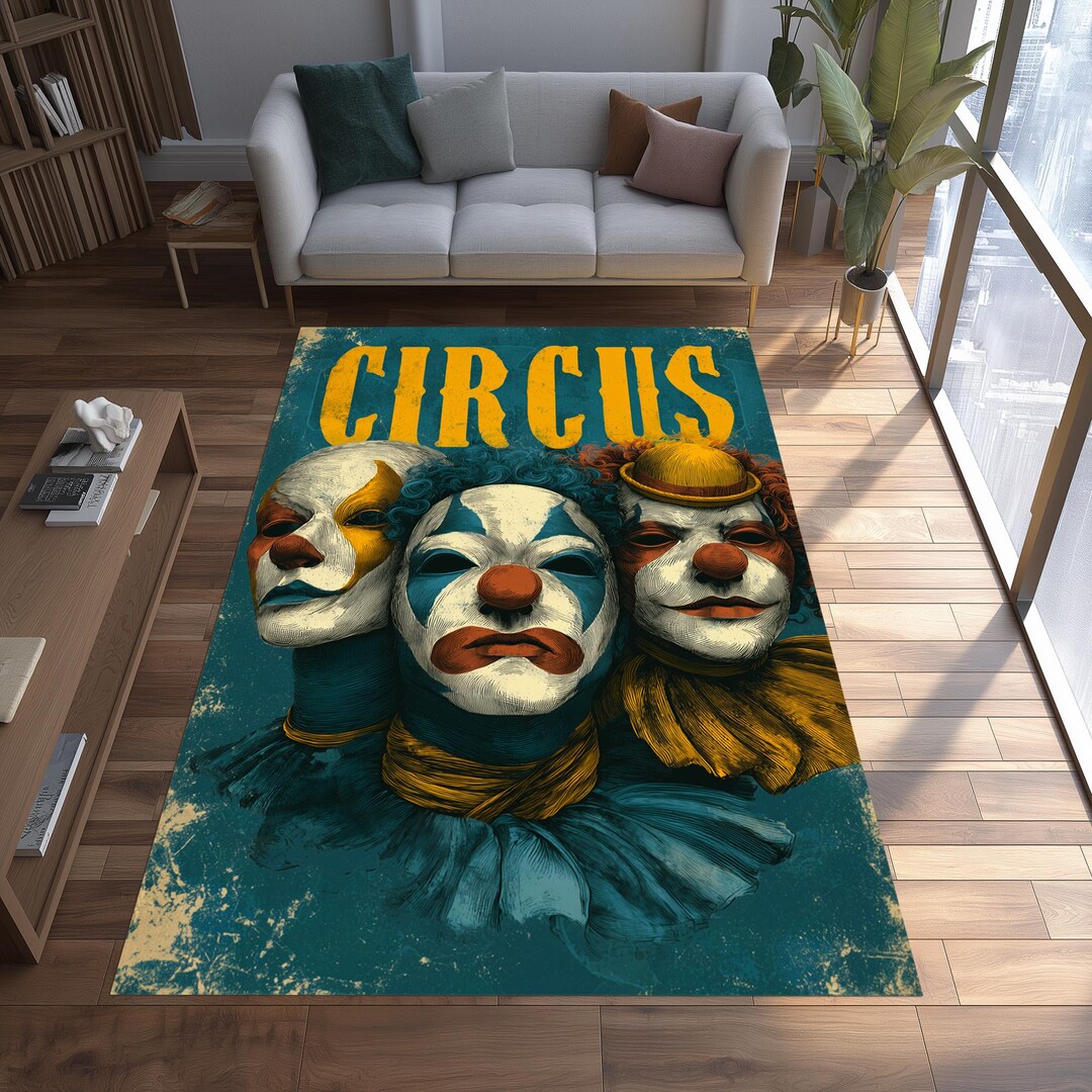 Clown Rug Circus Clown Rug, Dark Surreal Clown Carpet, Statement Living Room ...
