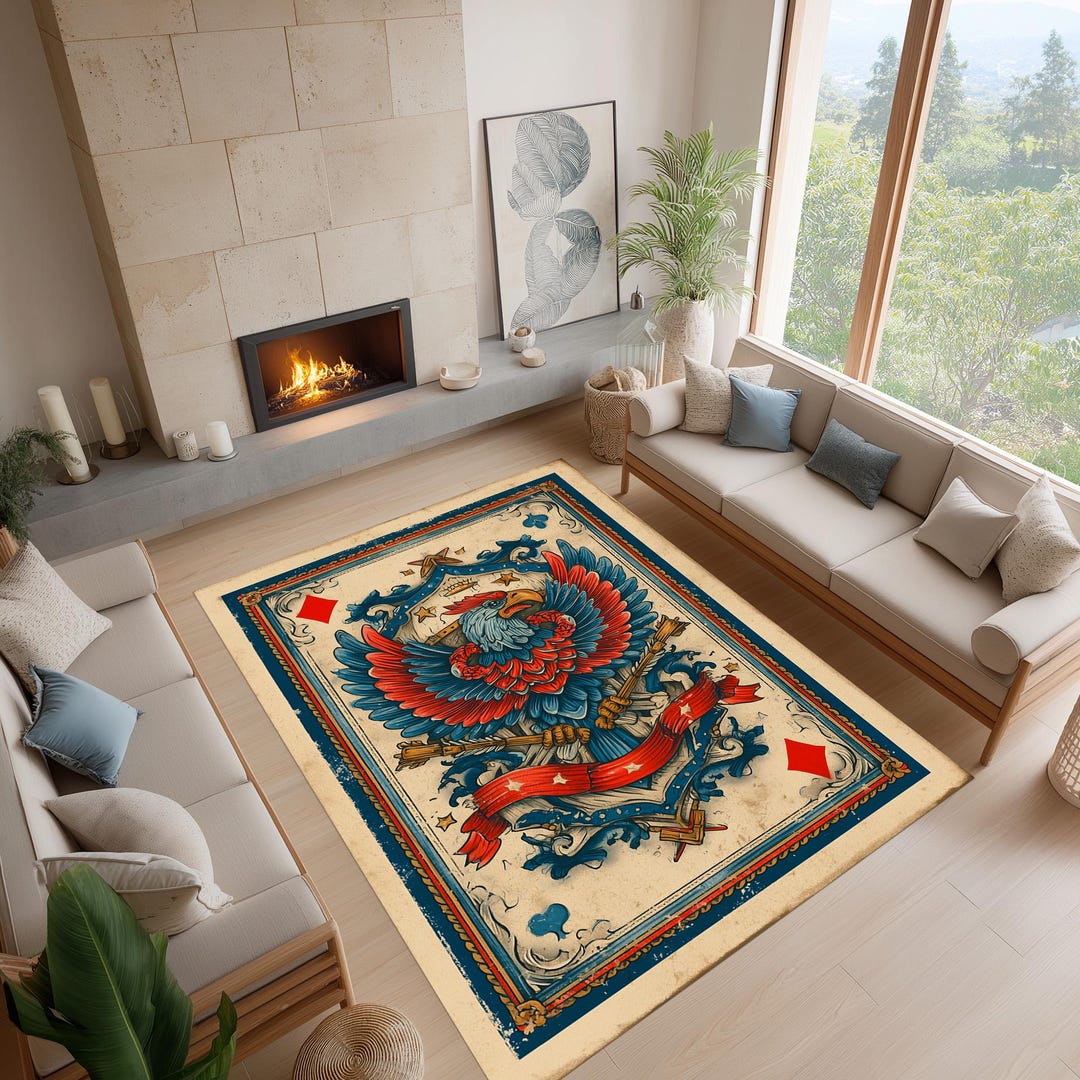 Prepppy Patriots Rug Americana Patriotic Rug, Retro Bird Carpet, USA Style Decor - Etsy
