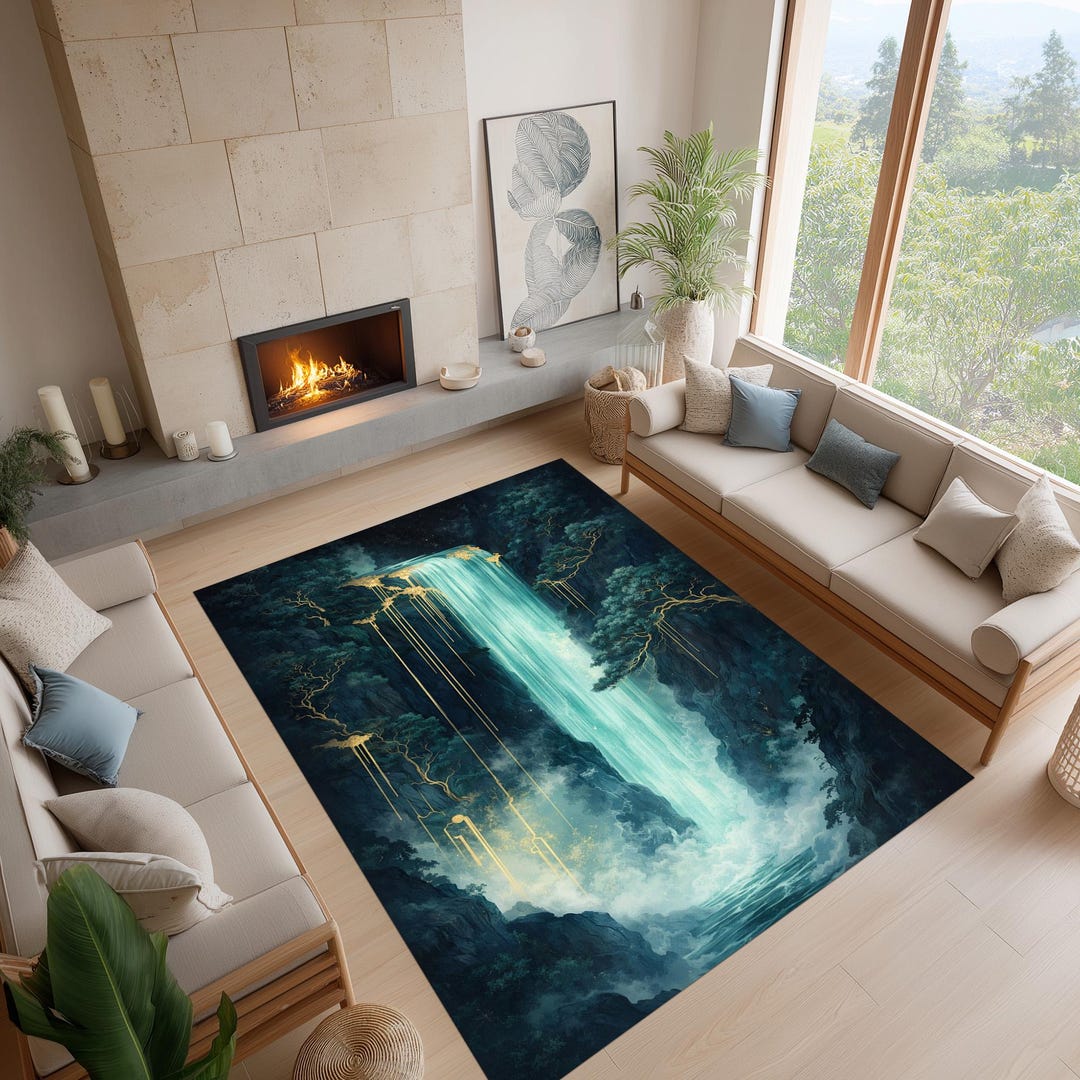Fantasy Rug Collection Mystical Waterfall Rug, Fantasy Nature Carpet, Dreamy Waterfall Floor ...