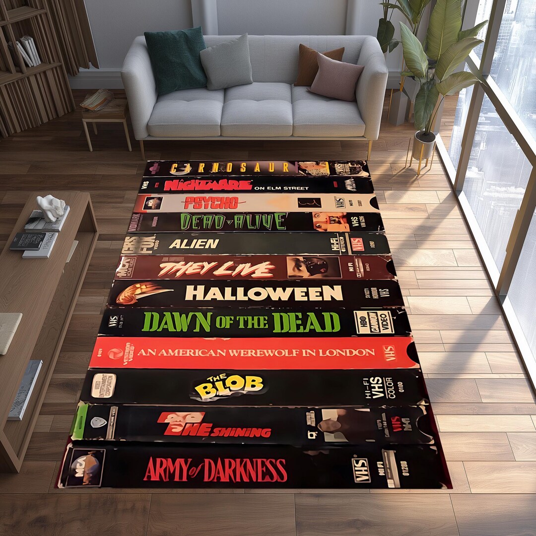 Retro Movies Rug, VHS Films, Horror, Colorful Rug, Art Rug, Movie Rug ...