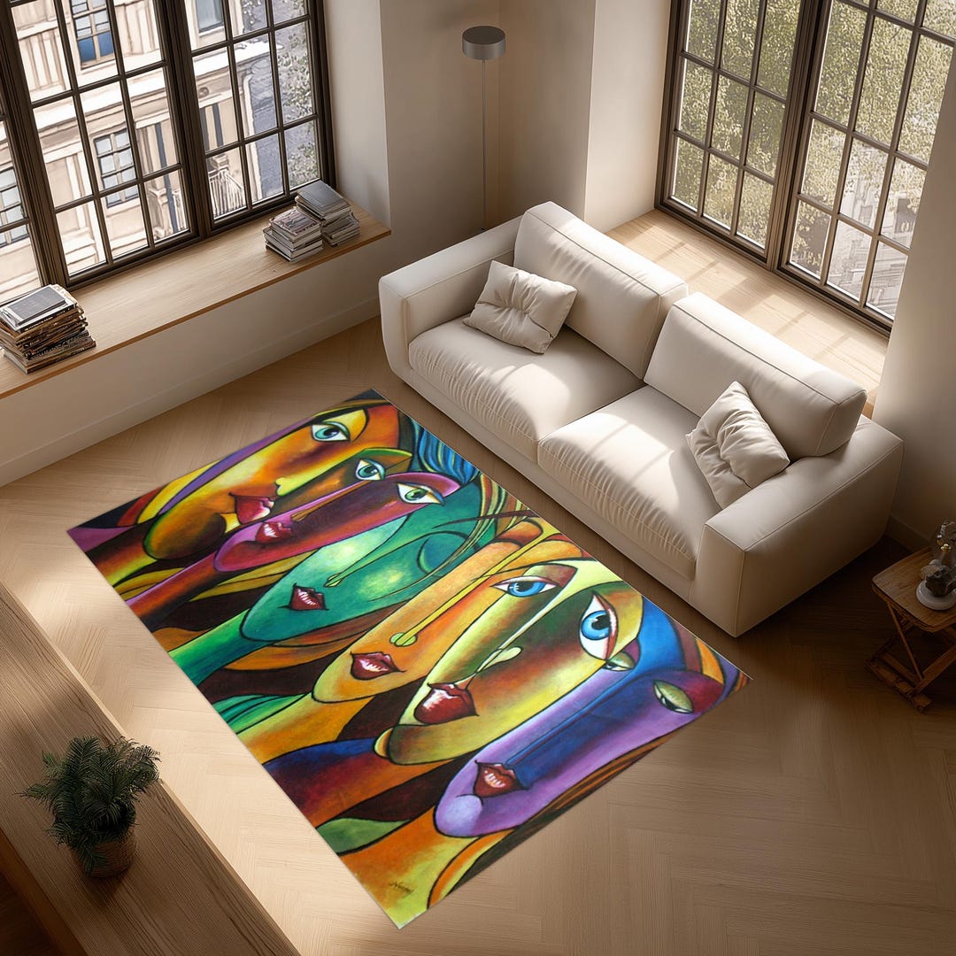 Custom Face Rug Abstract Face Rug, Colorful Modern Art Carpet, Abstract Women Faces ...