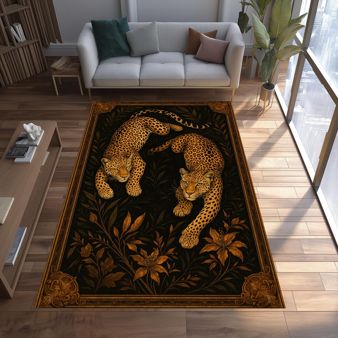 Leopard Area Rug, Wild Animal Art Carpet, Luxury Jungle Decor - Etsy