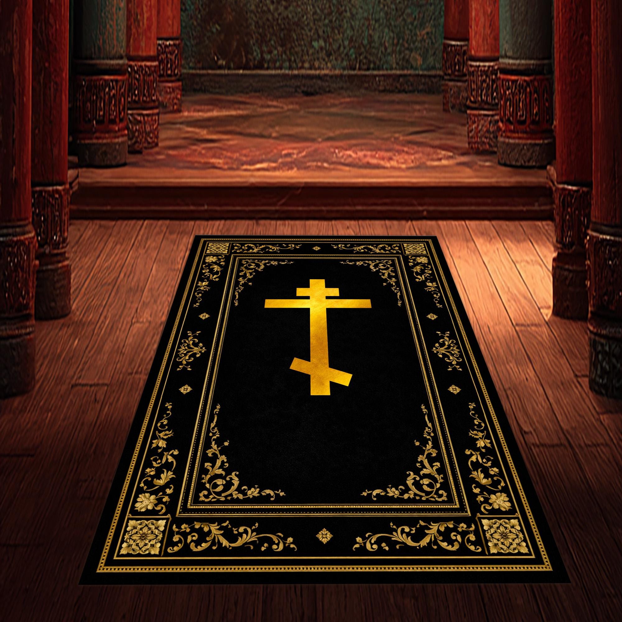 Orthodox Rug Christian Cross Area Rug, Orthodox Cross Floor Carpet, Elegant Faith ...